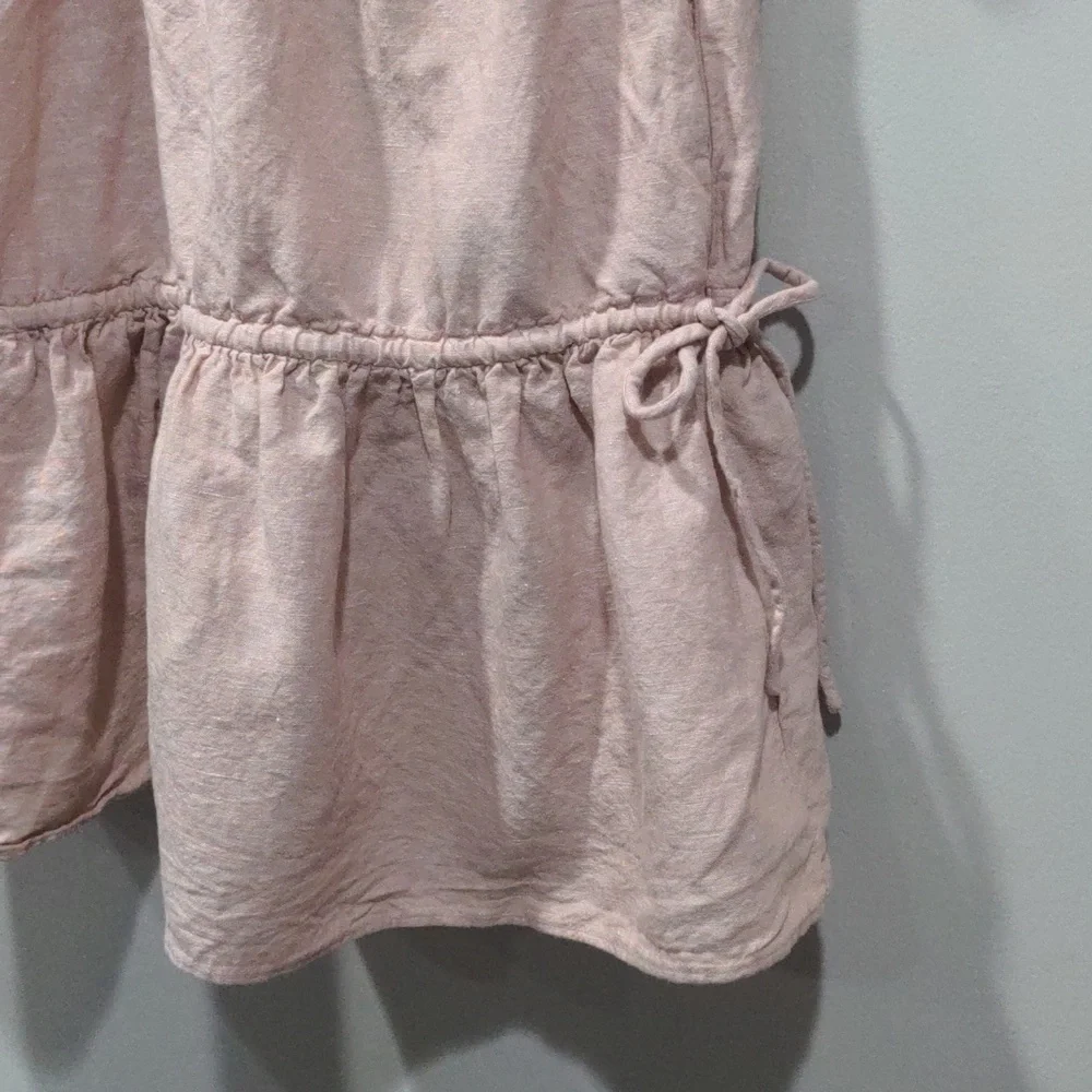 Madewell Linen Blend Lorelei Small Mini Dress Pink V-neck Tiered Summer Boho - Picture 3 of 7